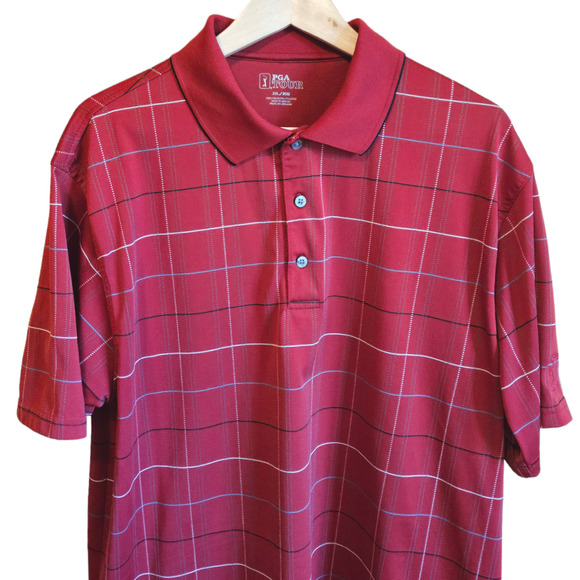 PGA Tour Polo Stripes Golf Casual Short Sleeve Shirt Red Men's Size XLarge - Picture 3 of 7
